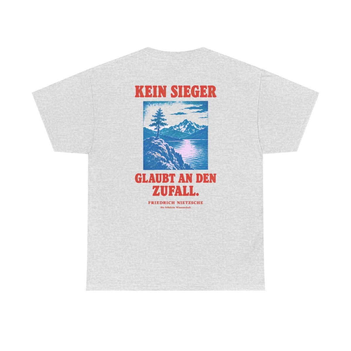 Unisex T-Shirt mit Zitat - Nietzsche - Kein Sieger glaubt an den Zufall (Druck hinten) – back
