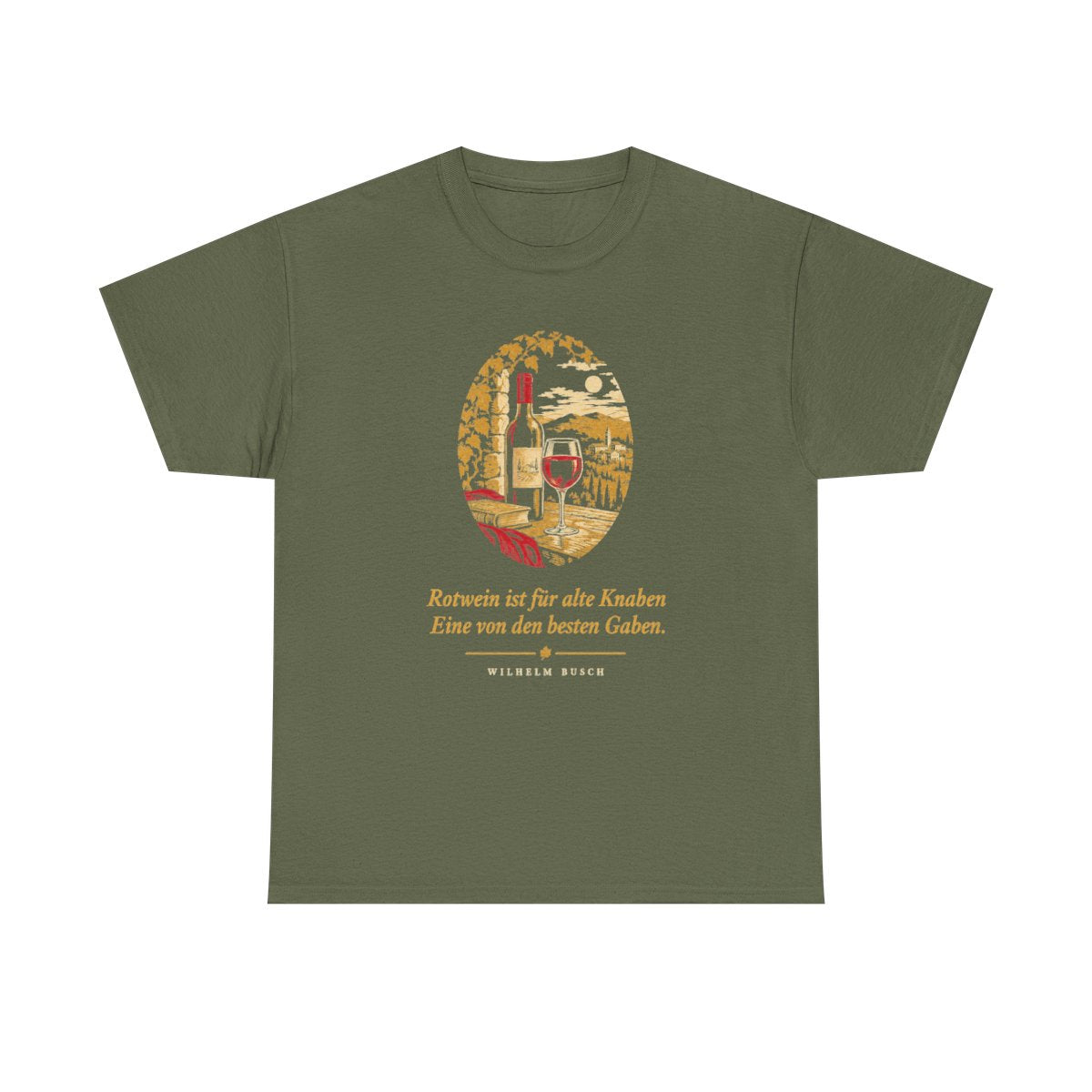 Unisex T-Shirt mit Zitat - Busch - Rotwein für alte Knaben – front