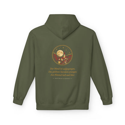 Unisex Fleece Hoodie mit Zitat - Claudius - Der Mond ist aufgegangen
