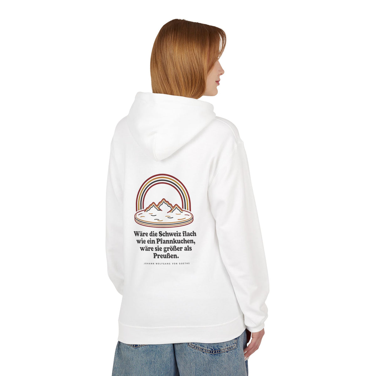 Unisex Fleece Hoodie mit Zitat - Goethe - Schweiz wie ein Pfannkuchen