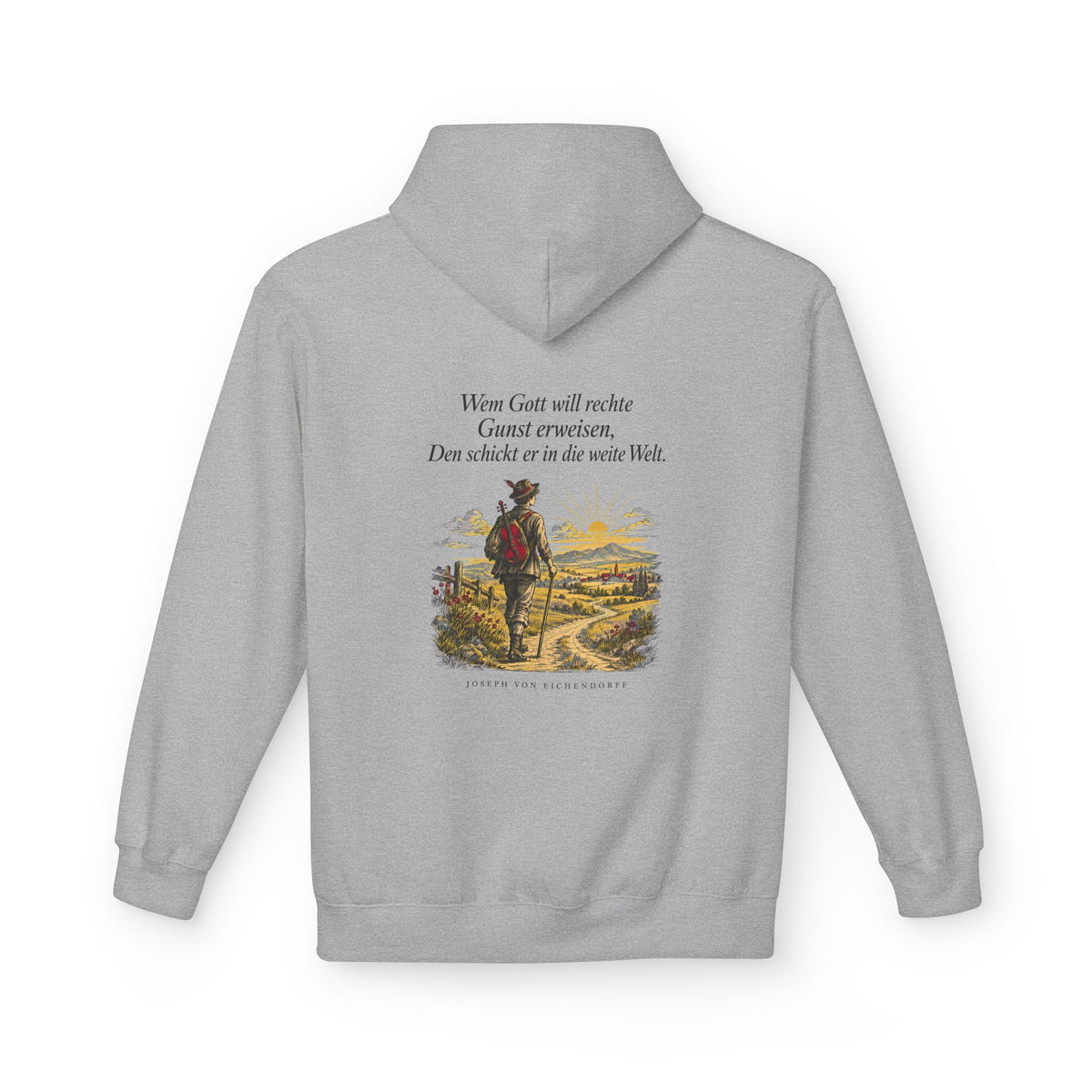 Unisex Fleece Hoodie mit Zitat - Eichendorff - In die weite Welt