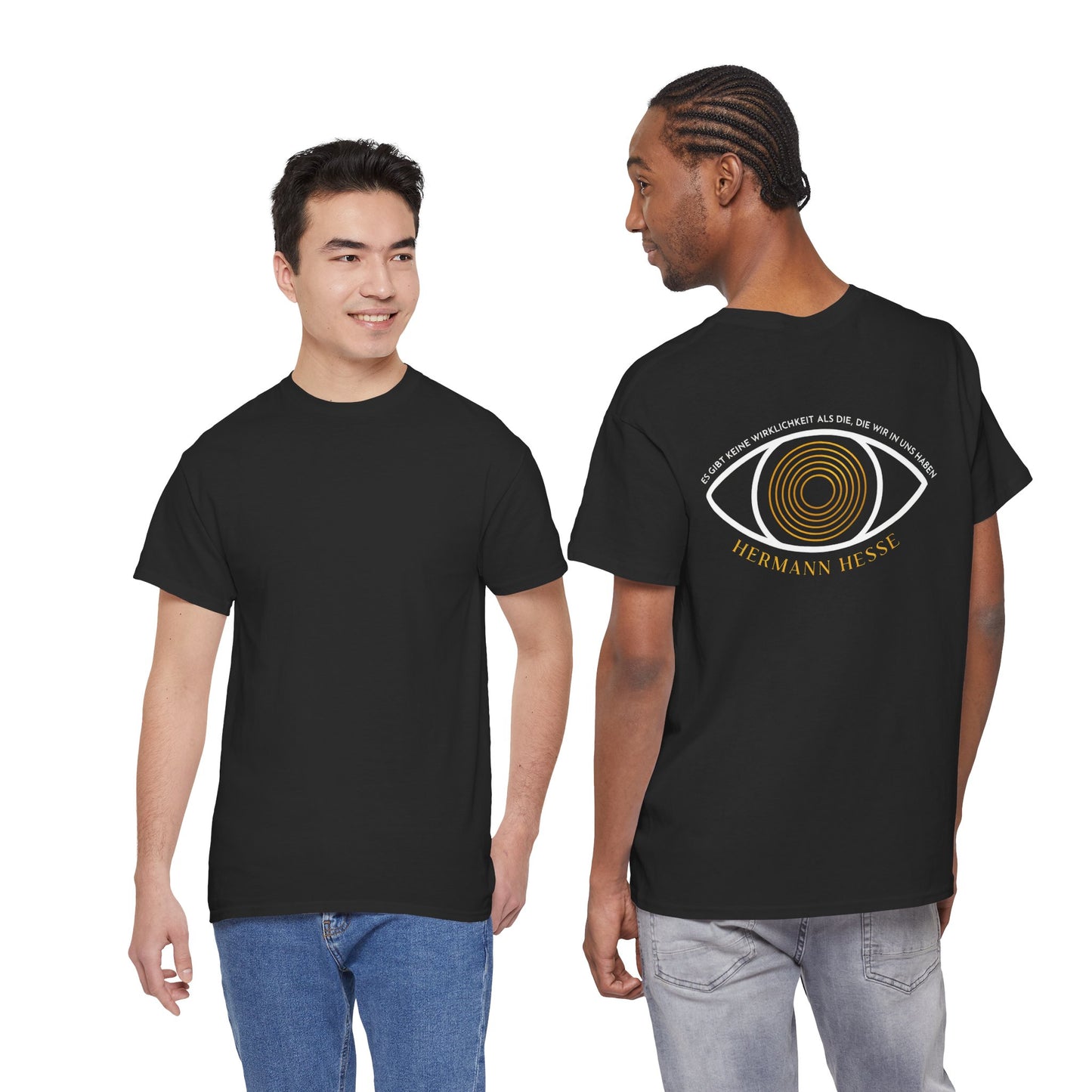 Unisex T-Shirt mit Zitat - Hermann Hesse - Wirklichkeit (Druck hinten)
