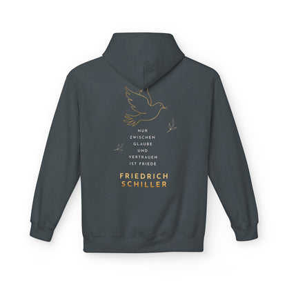 Unisex Fleece Hoodie mit Zitat - Friedrich Schiller - Glaube und Friede
