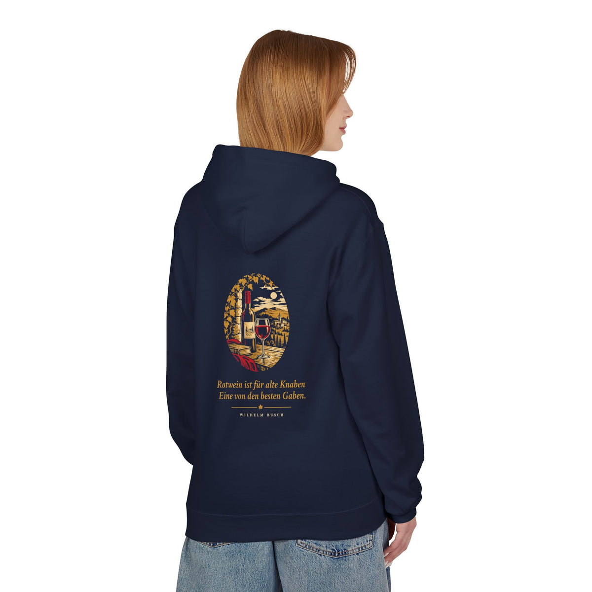 Unisex Fleece Hoodie mit Zitat - Busch - Rotwein für alte Knaben