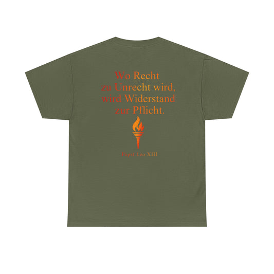 Unisex T-Shirt mit Zitat - Papst Leo Xlll - Recht zu Unrecht (Druck hinten)