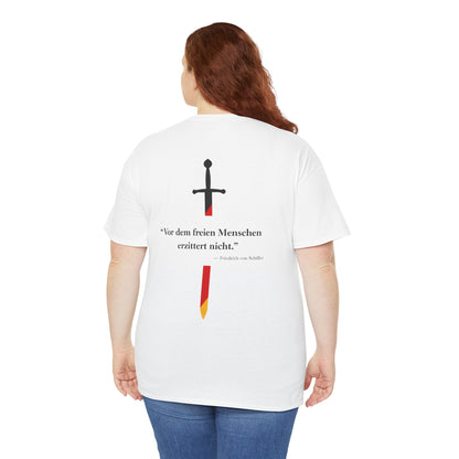 Unisex T-Shirt mit Zitat - Schiller - Erzittert nicht (Druck hinten)