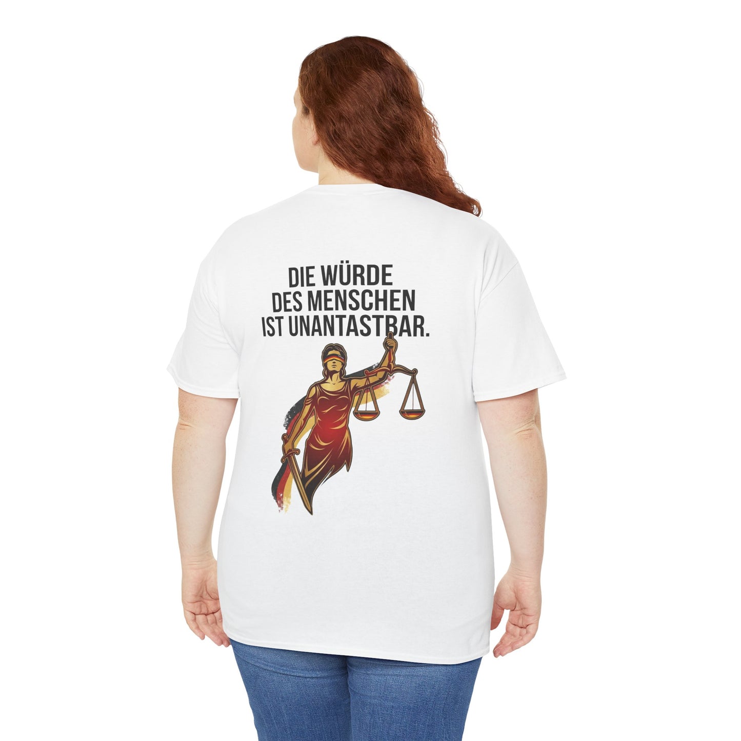 Unisex T-Shirt aus Baumwolle - Würde unantastbar (Druck hinten)