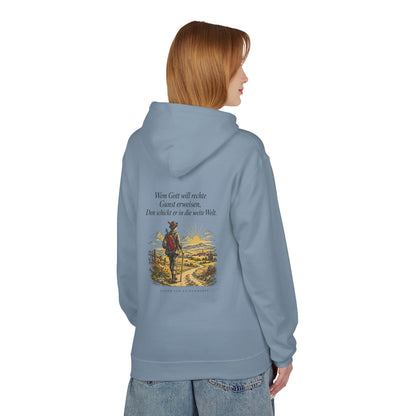 Unisex Fleece Hoodie mit Zitat - Eichendorff - In die weite Welt