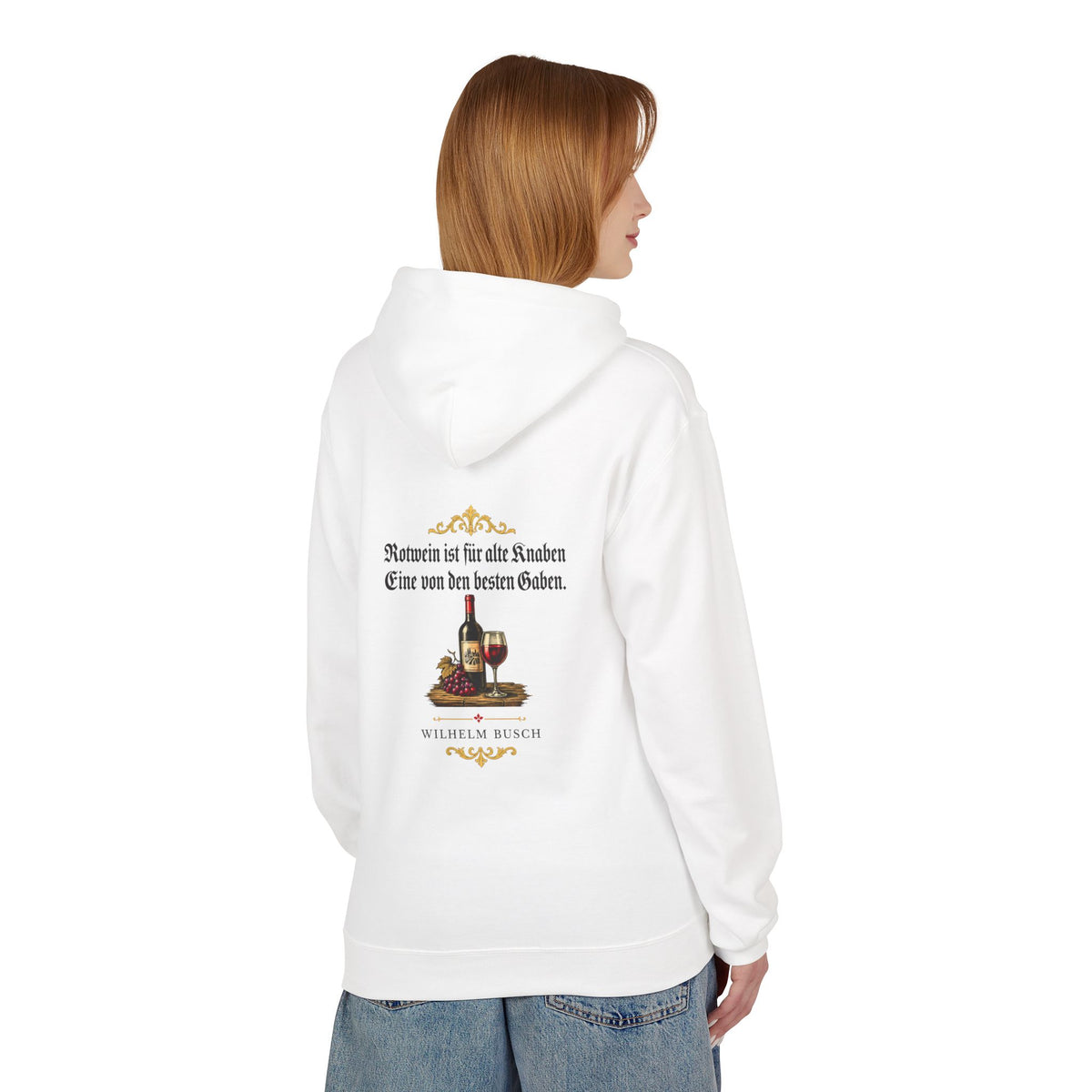 Unisex Fleece Hoodie mit Zitat - Busch - Rotwein für alte Knaben Fraktur