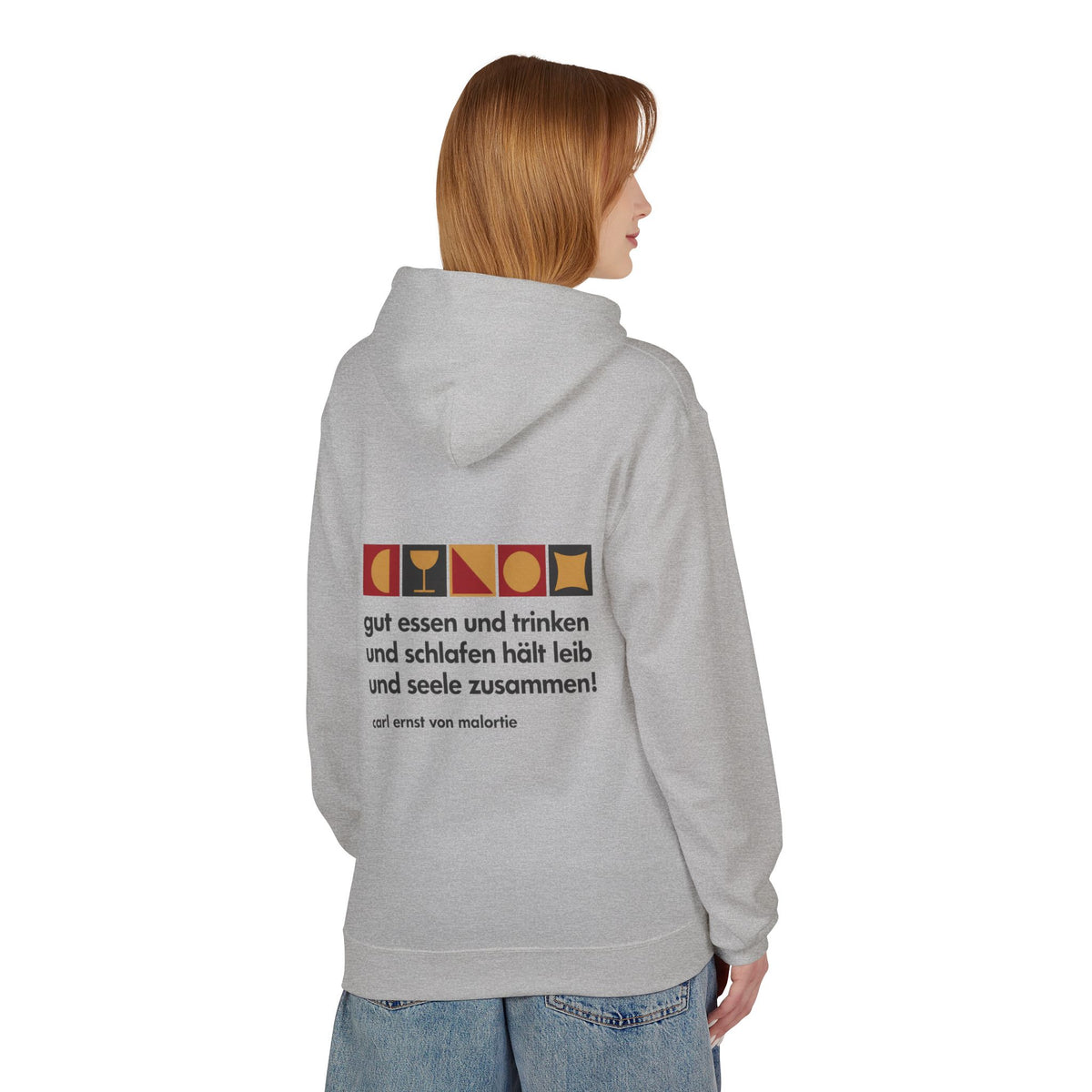 Unisex Fleece Hoodie mit Zitat - Malortie - Essen Trinken Schlafen