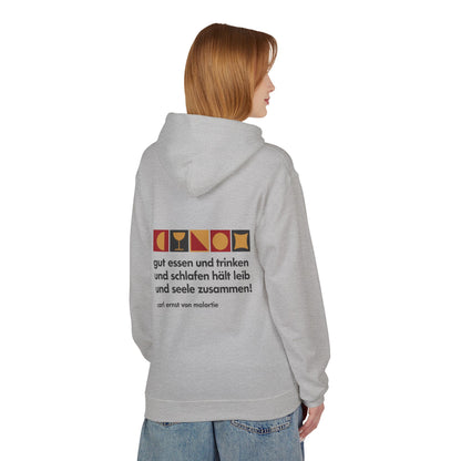 Unisex Fleece Hoodie mit Zitat - Malortie - Essen Trinken Schlafen