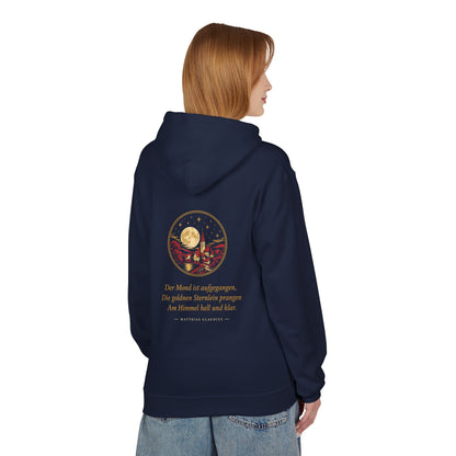 Unisex Fleece Hoodie mit Zitat - Claudius - Der Mond ist aufgegangen