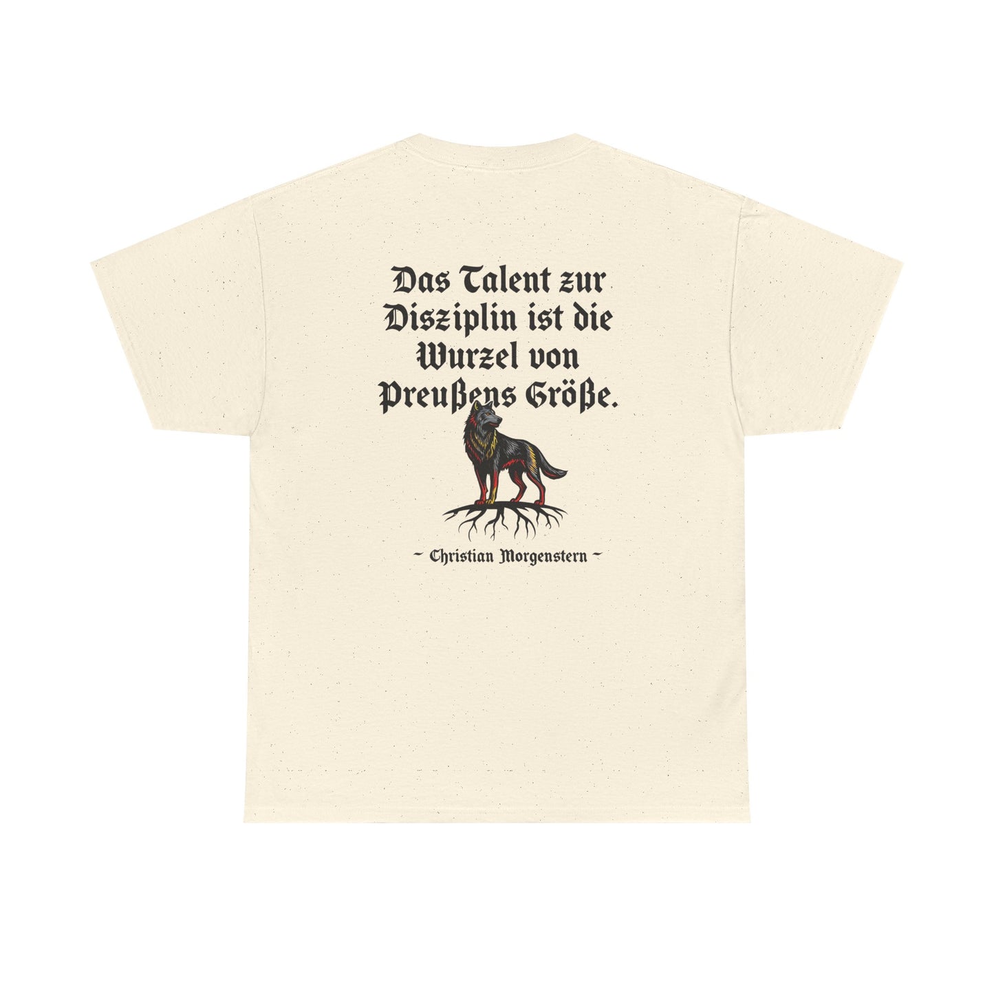 Unisex T-Shirt mit Zitat - Christian Morgenstern - Talent zur Disziplin (Druck hinten)