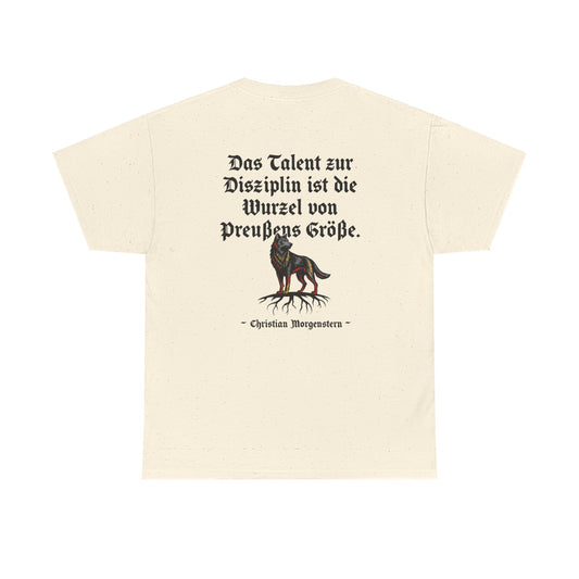 Unisex T-Shirt mit Zitat - Christian Morgenstern - Talent zur Disziplin (Druck hinten)