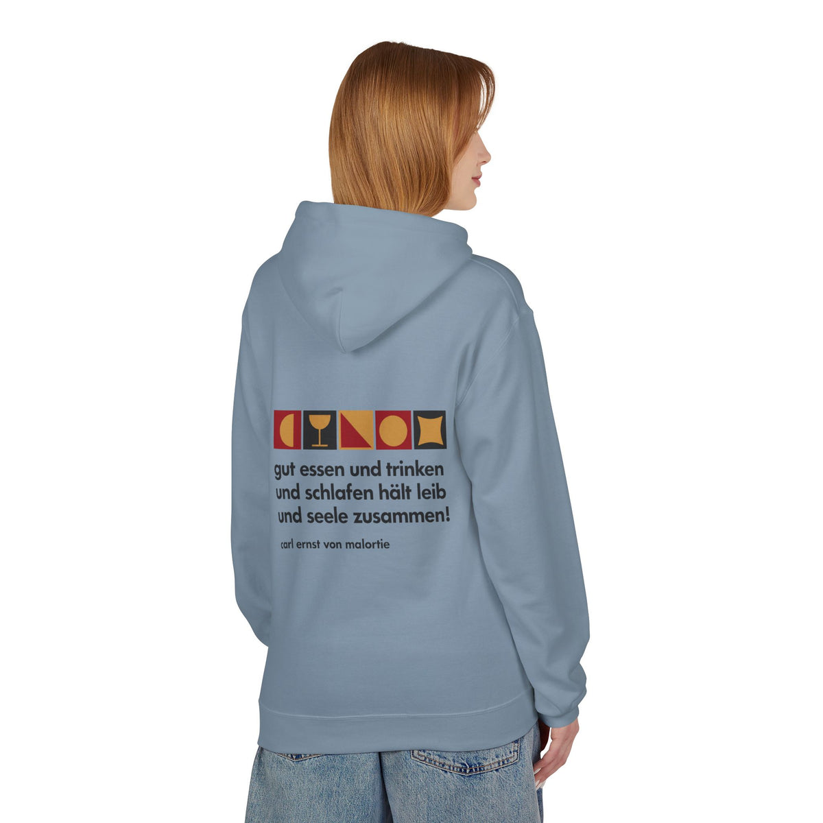 Unisex Fleece Hoodie mit Zitat - Malortie - Essen Trinken Schlafen