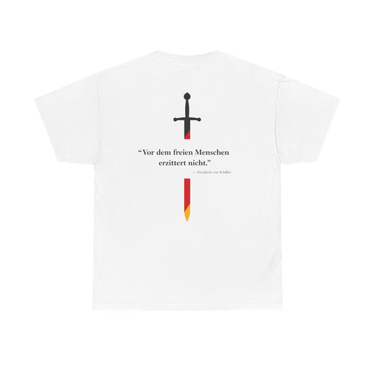 Unisex T-Shirt mit Zitat - Schiller - Erzittert nicht (Druck hinten)