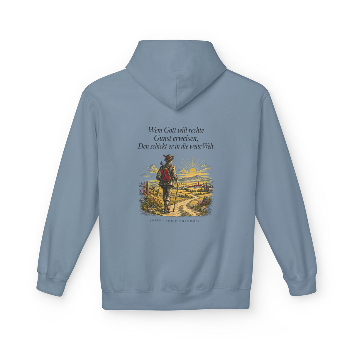 Unisex Fleece Hoodie mit Zitat - Eichendorff - In die weite Welt