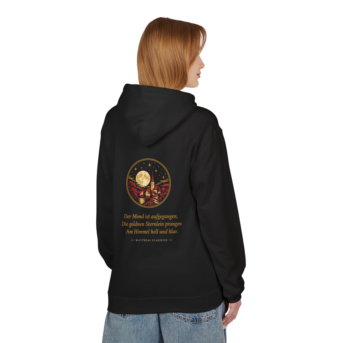 Unisex Fleece Hoodie mit Zitat - Claudius - Der Mond ist aufgegangen