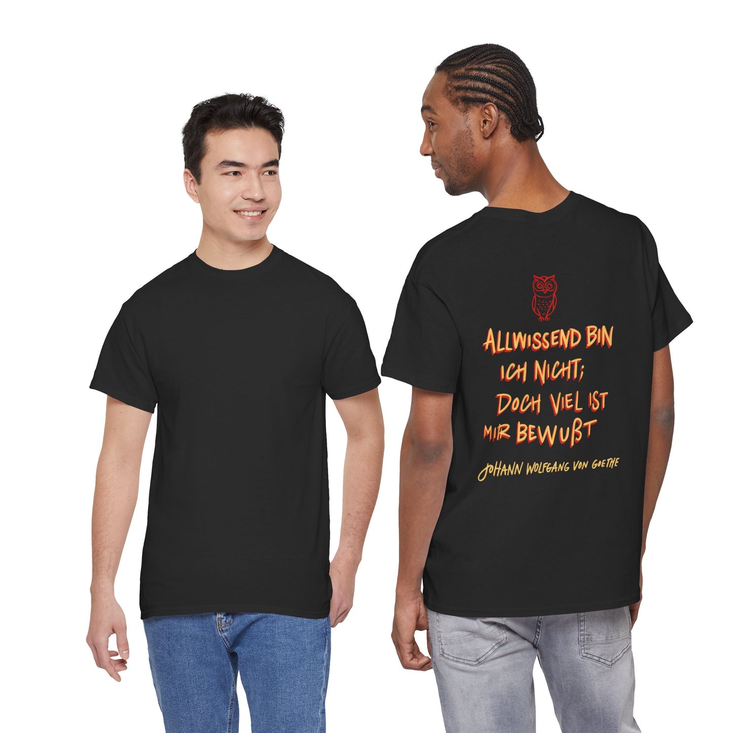 Unisex T-Shirt mit Zitat - Goethe - Allwissend (Druck hinten)