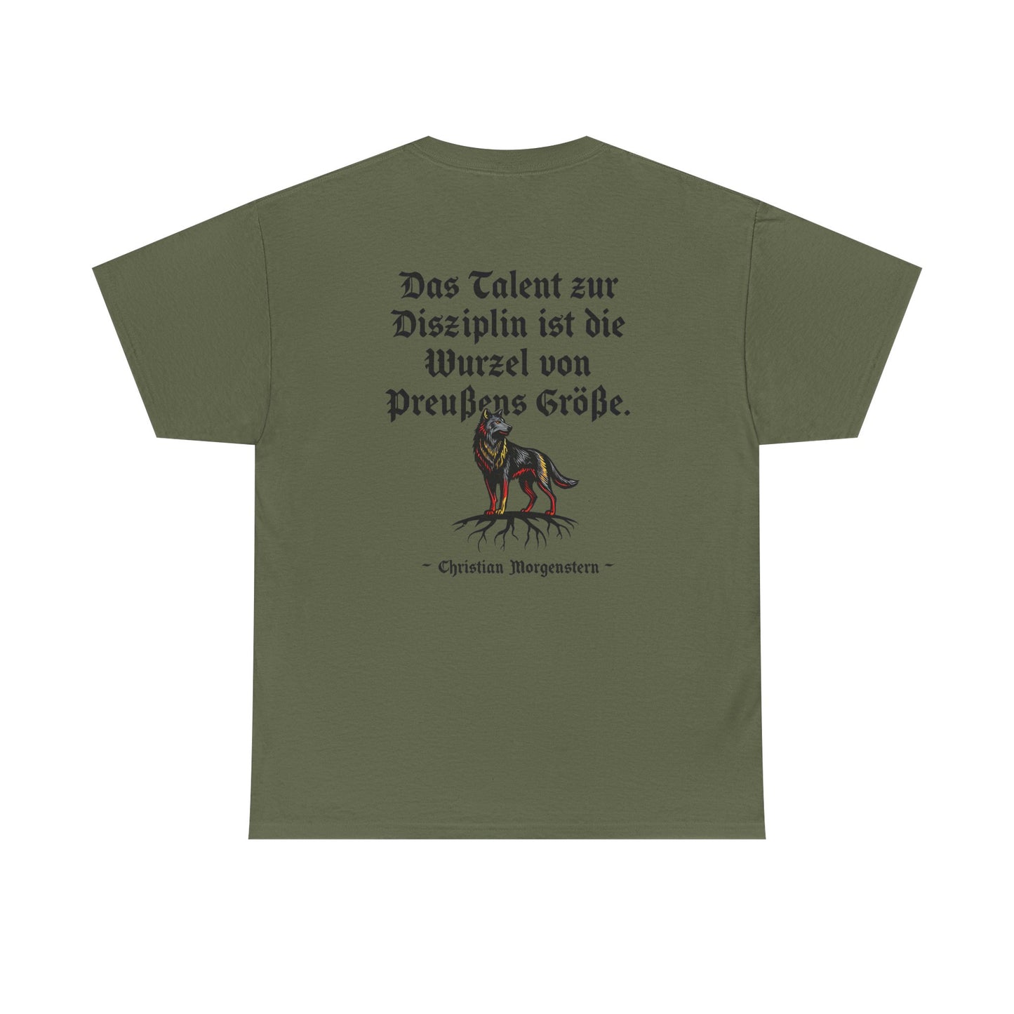 Unisex T-Shirt mit Zitat - Christian Morgenstern - Talent zur Disziplin (Druck hinten)