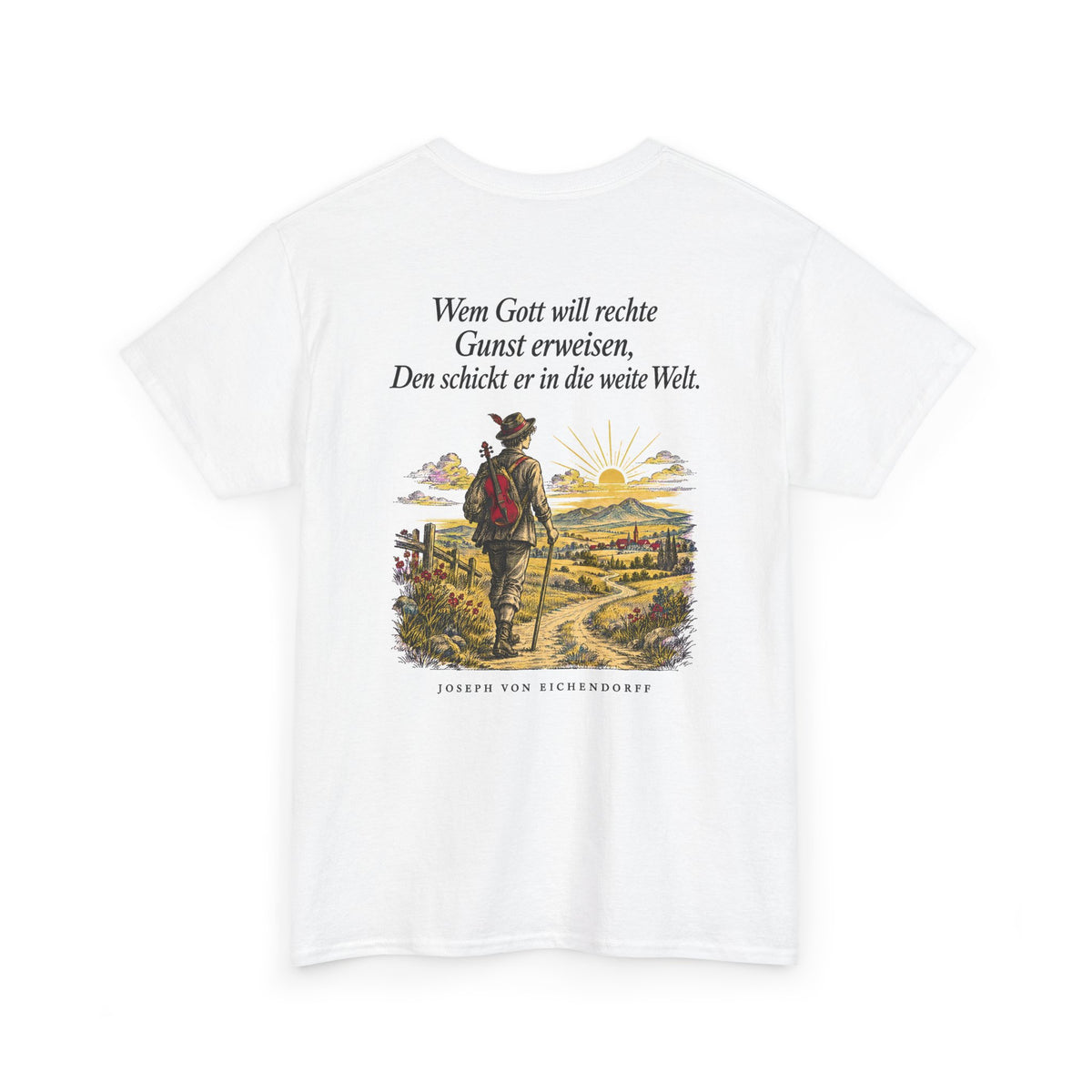 Unisex T-Shirt mit Zitat - Eichendorff - In die weite Welt (Druck hinten)