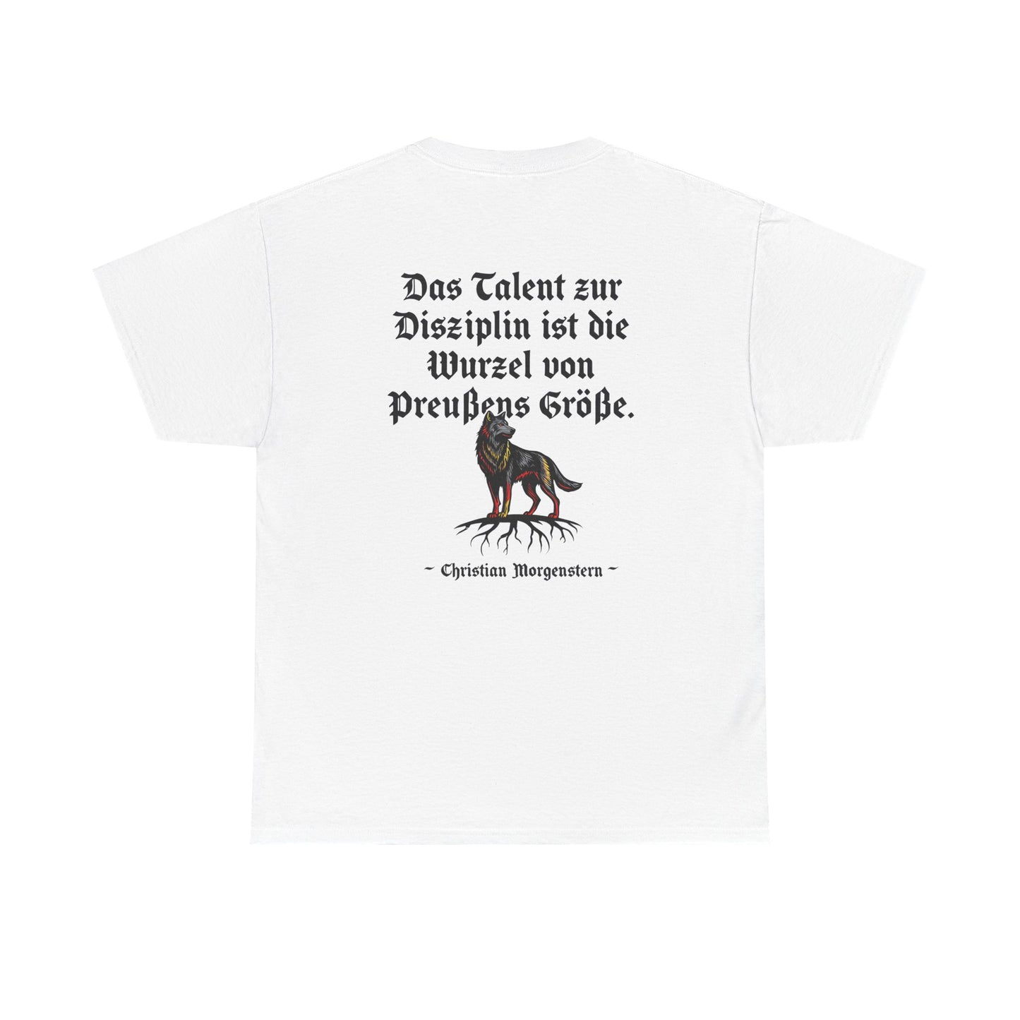 Unisex T-Shirt mit Zitat - Christian Morgenstern - Talent zur Disziplin (Druck hinten)
