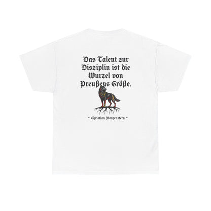 Unisex T-Shirt mit Zitat - Christian Morgenstern - Talent zur Disziplin (Druck hinten)