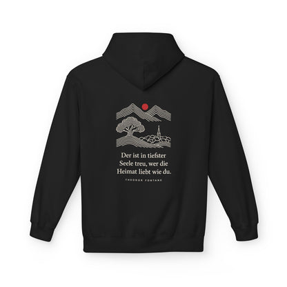 Unisex Fleece Hoodie mit Zitat - Fontane - Wer die Heimat liebt