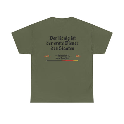 Unisex T-Shirt mit Zitat - Friedrich von Preußen - Diener des Staates (Druck hinten)