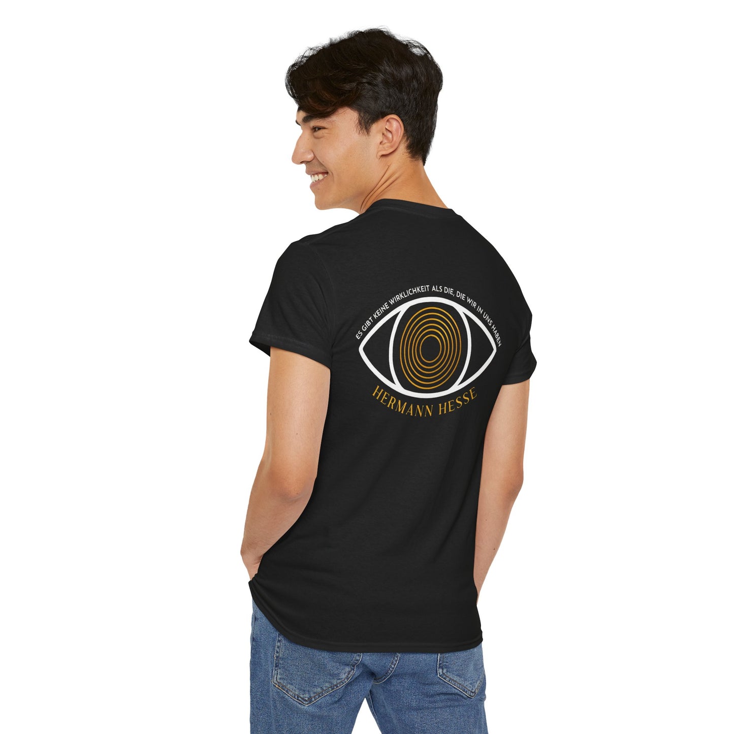 Unisex T-Shirt mit Zitat - Hermann Hesse - Wirklichkeit (Druck hinten)