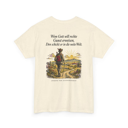 Unisex T-Shirt mit Zitat - Eichendorff - In die weite Welt (Druck hinten)