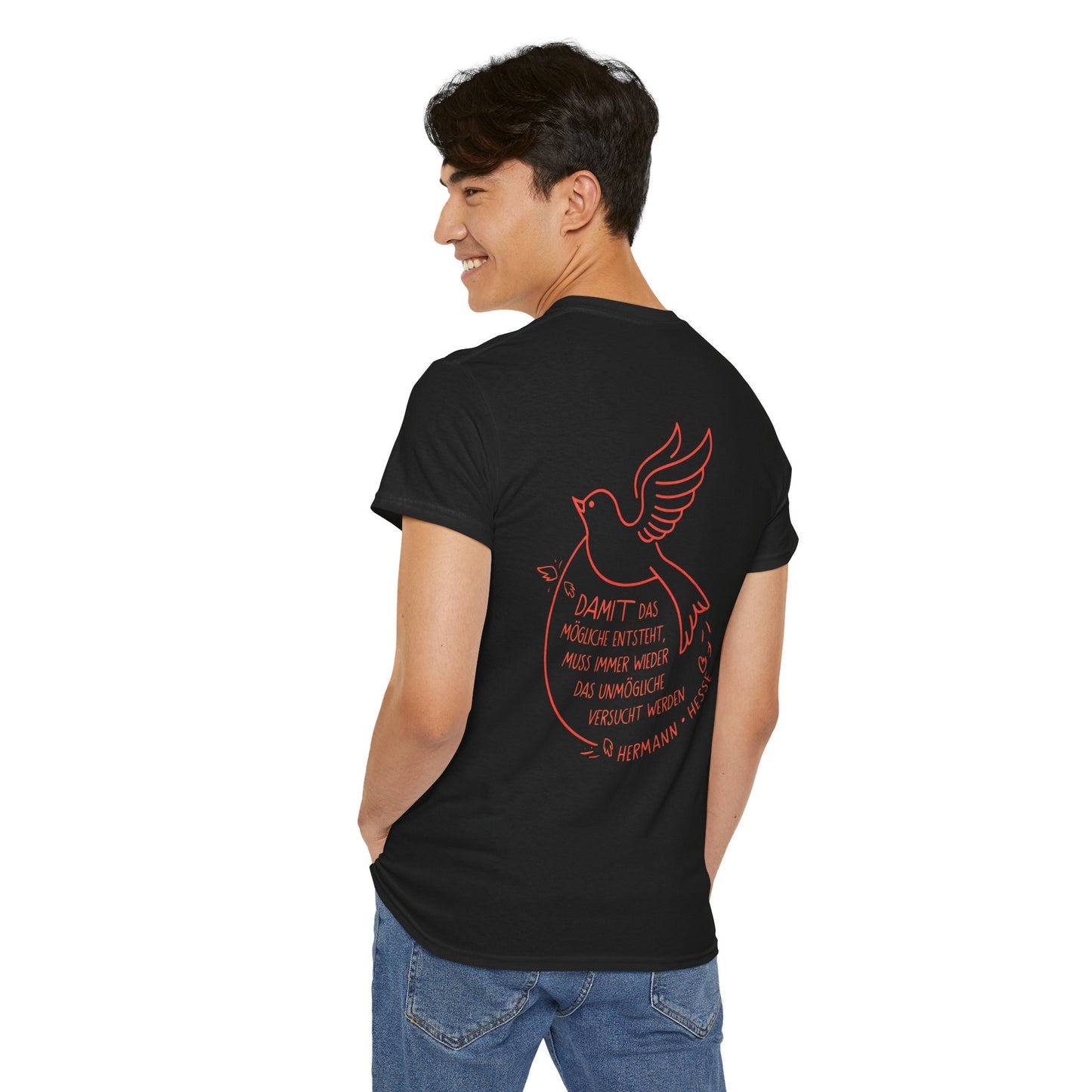 Unisex T-Shirt mit Zitat - Hermann Hesse - Unmögliche (Druck hinten)