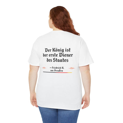 Unisex T-Shirt mit Zitat - Friedrich von Preußen - Diener des Staates (Druck hinten)