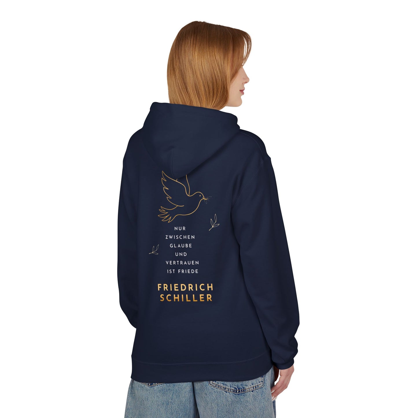 Unisex Fleece Hoodie mit Zitat - Friedrich Schiller - Glaube und Friede