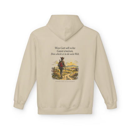 Unisex Fleece Hoodie mit Zitat - Eichendorff - In die weite Welt