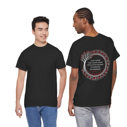 Unisex T-Shirt mit Zitat - Hermann Hesse - Tausend Wege (Druck hinten)