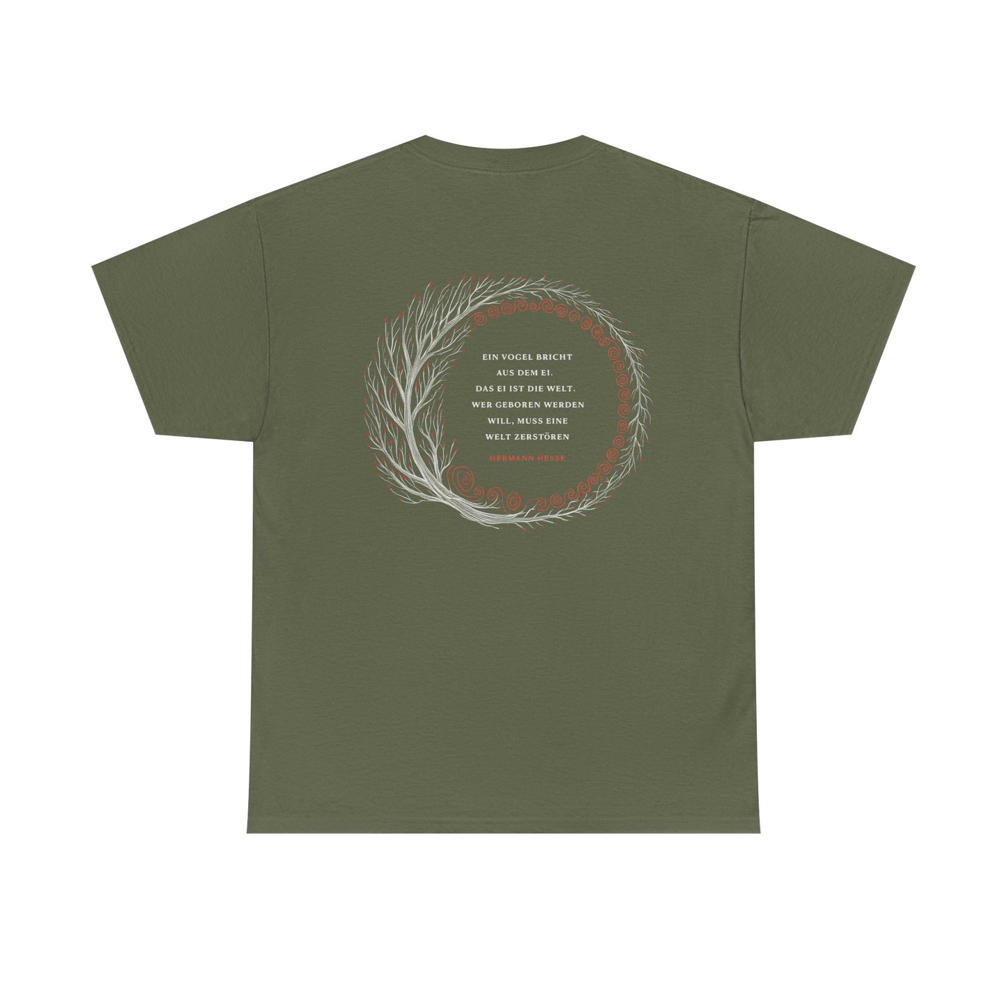 Unisex T-Shirt mit Zitat - Hermann Hesse - Ei (Druck hinten)