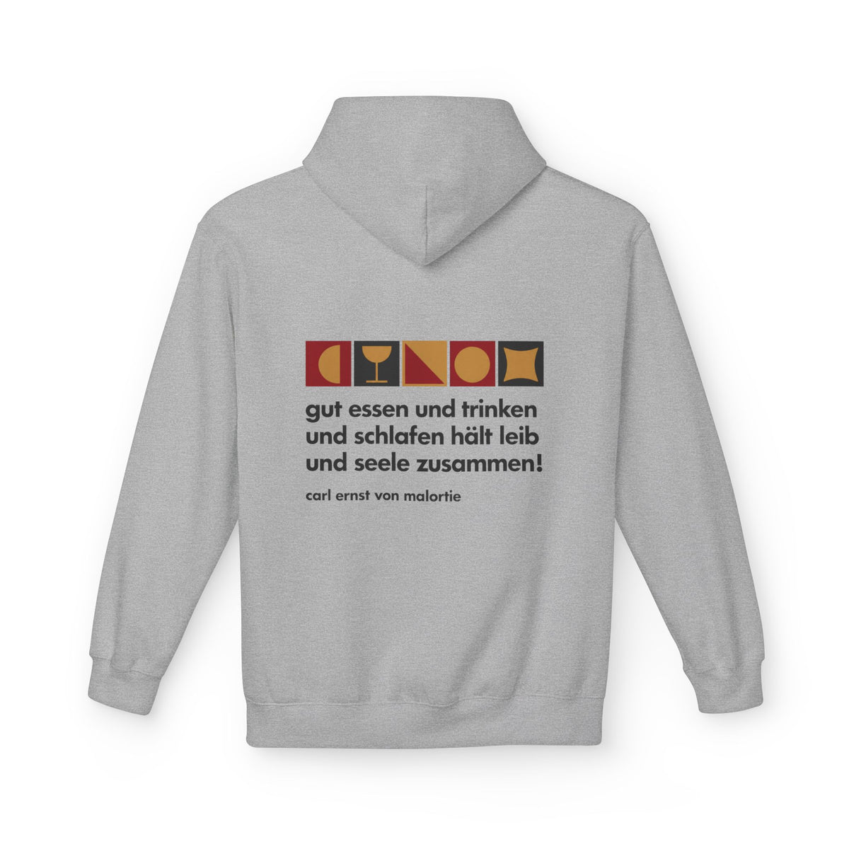 Unisex Fleece Hoodie mit Zitat - Malortie - Essen Trinken Schlafen