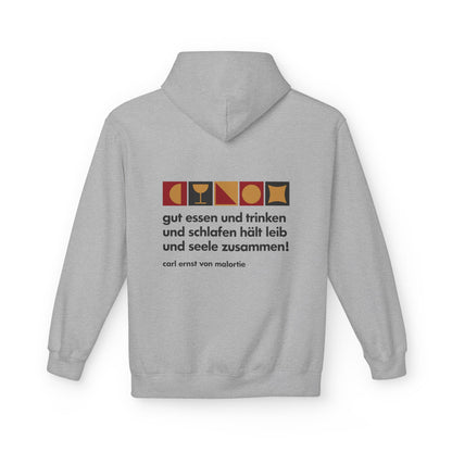 Unisex Fleece Hoodie mit Zitat - Malortie - Essen Trinken Schlafen