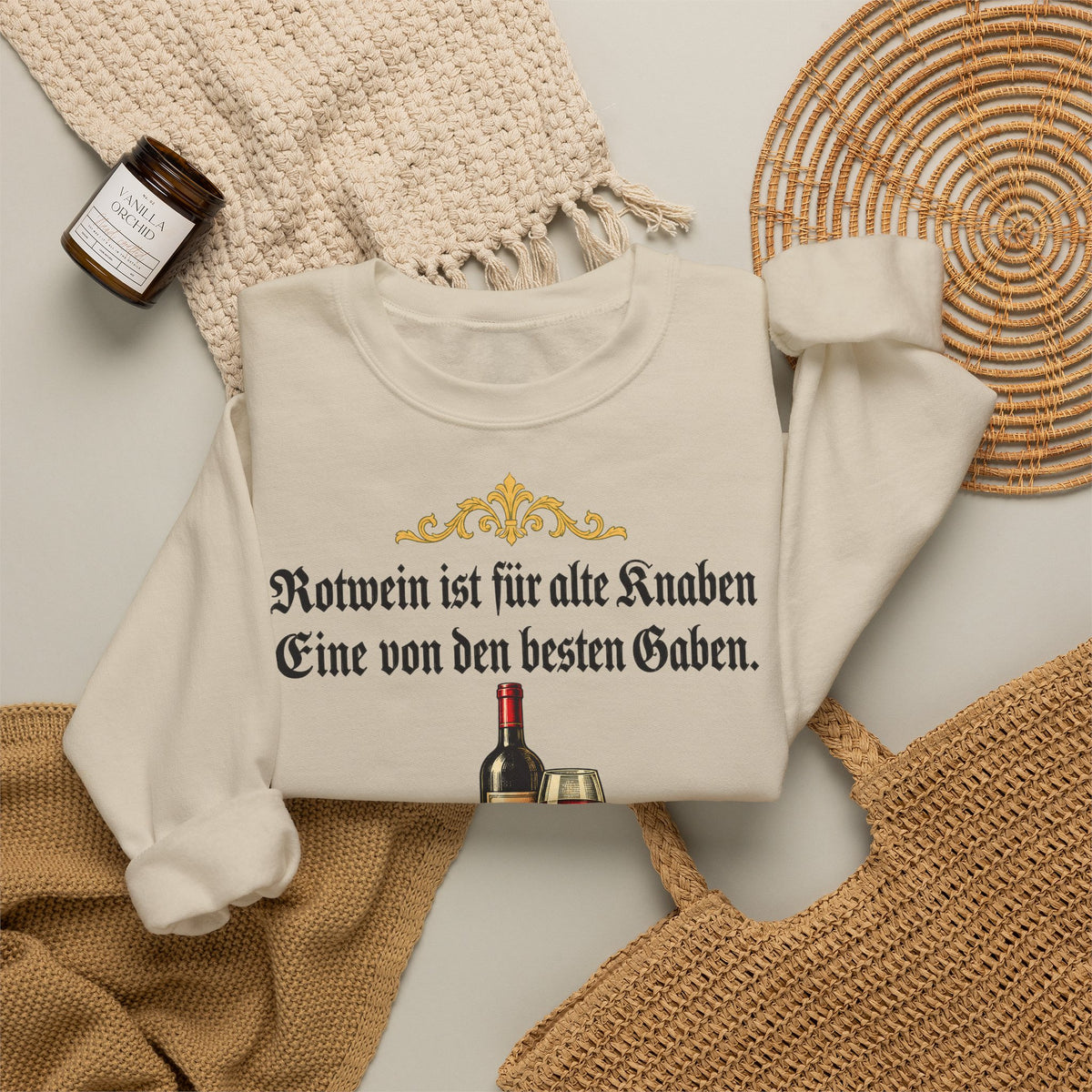 Unisex Sweatshirt mit Zitat - Busch - Rotwein für alte Knaben Fraktur