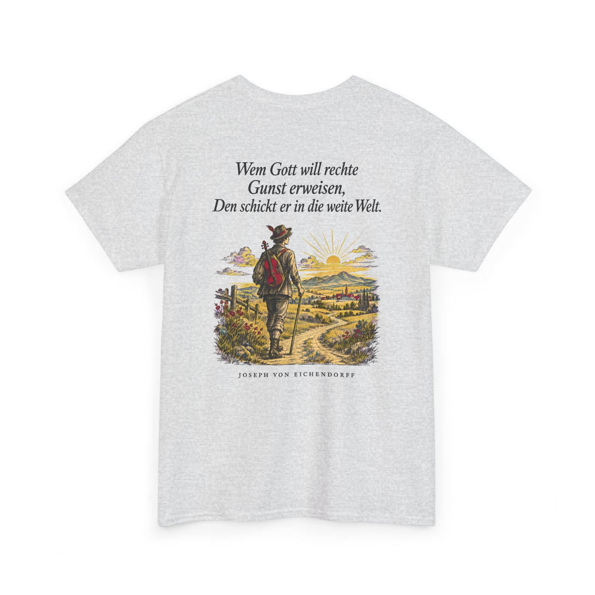 Unisex T-Shirt mit Zitat - Eichendorff - In die weite Welt (Druck hinten)