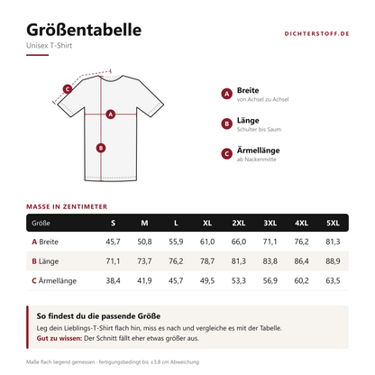 Unisex T-Shirt mit Zitat - Goethe - Deutschland? Aber wo liegt – size-chart