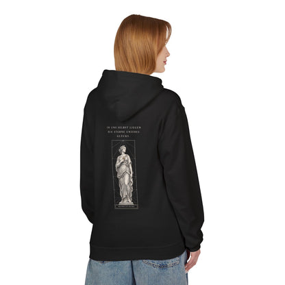 Unisex Fleece Hoodie mit Zitat - Heine - In uns selbst liegen – person-1-back