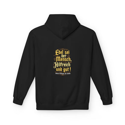 Unisex Fleece Hoodie mit Zitat - Goethe - Edel sei der Mensch – back