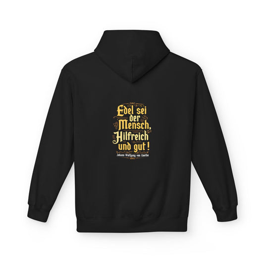 Unisex Fleece Hoodie mit Zitat - Goethe - Edel sei der Mensch – back