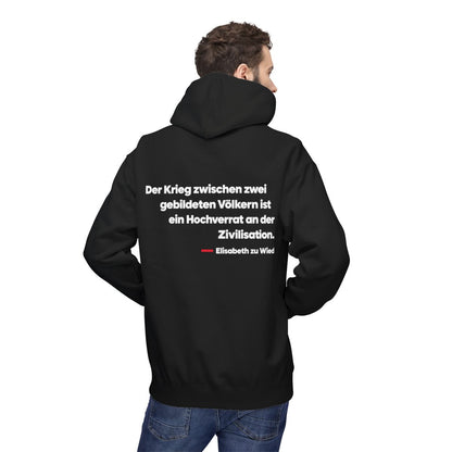Unisex Fleece Hoodie mit Zitat - Wied - Der Krieg zwischen zwei gebildeten – person-2-back
