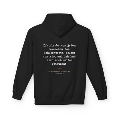Unisex Fleece Hoodie mit Zitat - Nestroy - Das Schlechteste von jedem – back