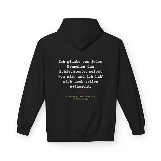 Unisex Fleece Hoodie mit Zitat - Nestroy - Das Schlechteste von jedem – back