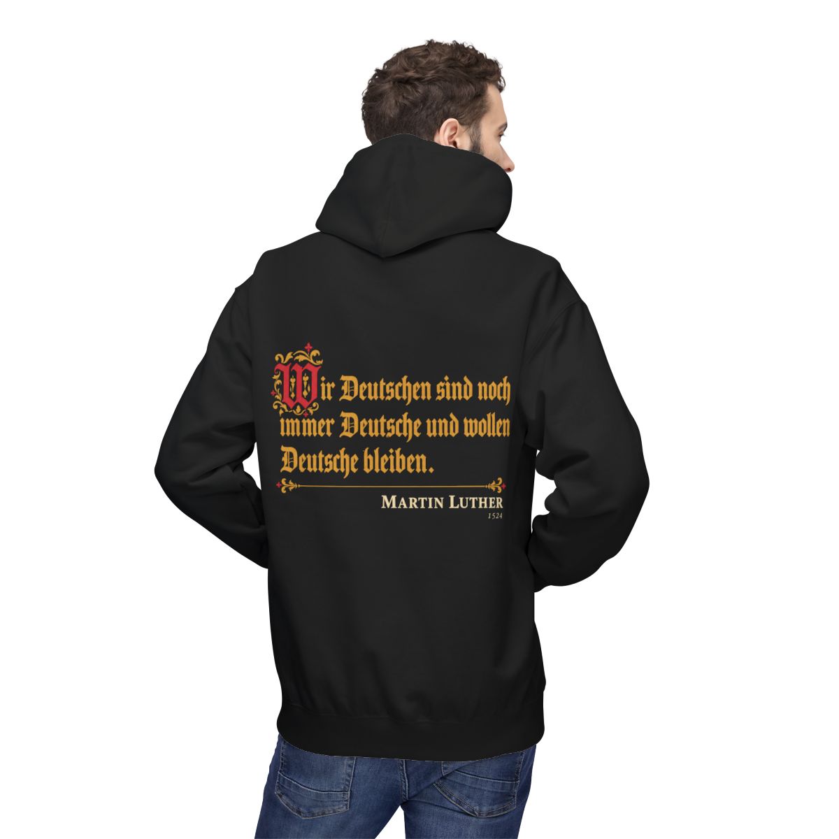 Unisex Fleece Hoodie mit Zitat - Luther - Wir Deutschen sind noch immer Fraktur – person-2-back