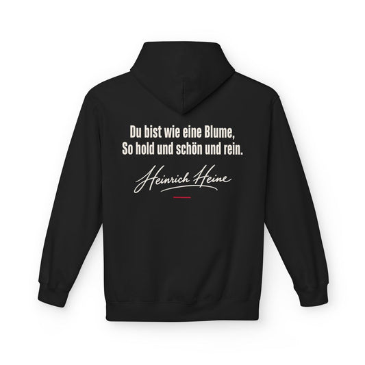 Unisex Fleece Hoodie mit Zitat - Heine - Du bist wie eine Blume Signatur – back